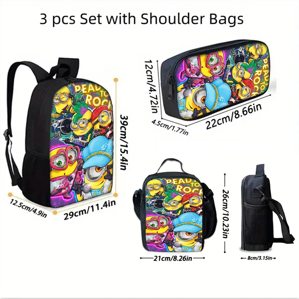 

Cute Potdemiel Child School Backpack with Lunch Bags ,Pencil Bags ,School Bags for Boys Girls M-MinionsS Best Gift