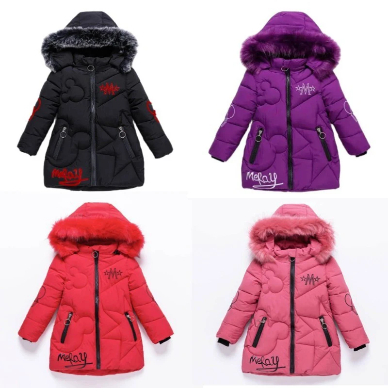 

Kids Girls Faux Fur Collar Hooded Jackets Winter Thick Warm Outerwear Parka Snowsuit Coats Princess Christmas Clothes For 3-12 Y