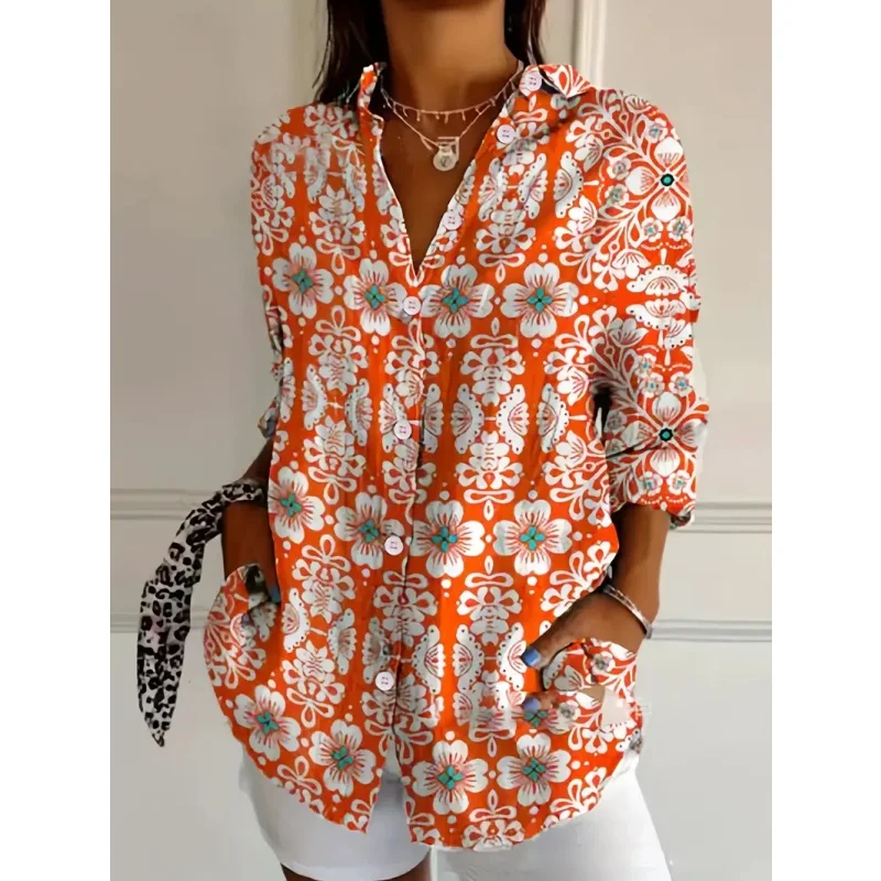 

Women's Zebra Print Long Sleeve Shirt Vintage Geometric Button Up Blouse Casual Office Tops Fall Winter Fashion Work Daily