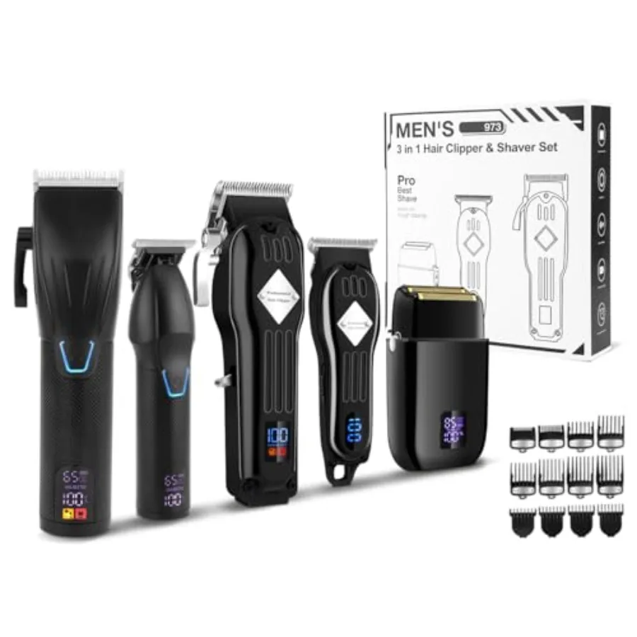 

Professional Hair Clippers Trimmer Beard Face Shaver Kit for Men Black Haircut Grooming Tool with Precision Cutting and Long Ba