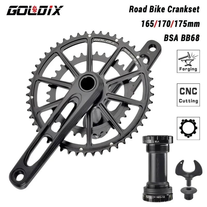 GOLDIX Ultralight Road Bike Crankset Direct Installation  Double Chainring  for 165 170 175mm length Hollow Bicycle Crank