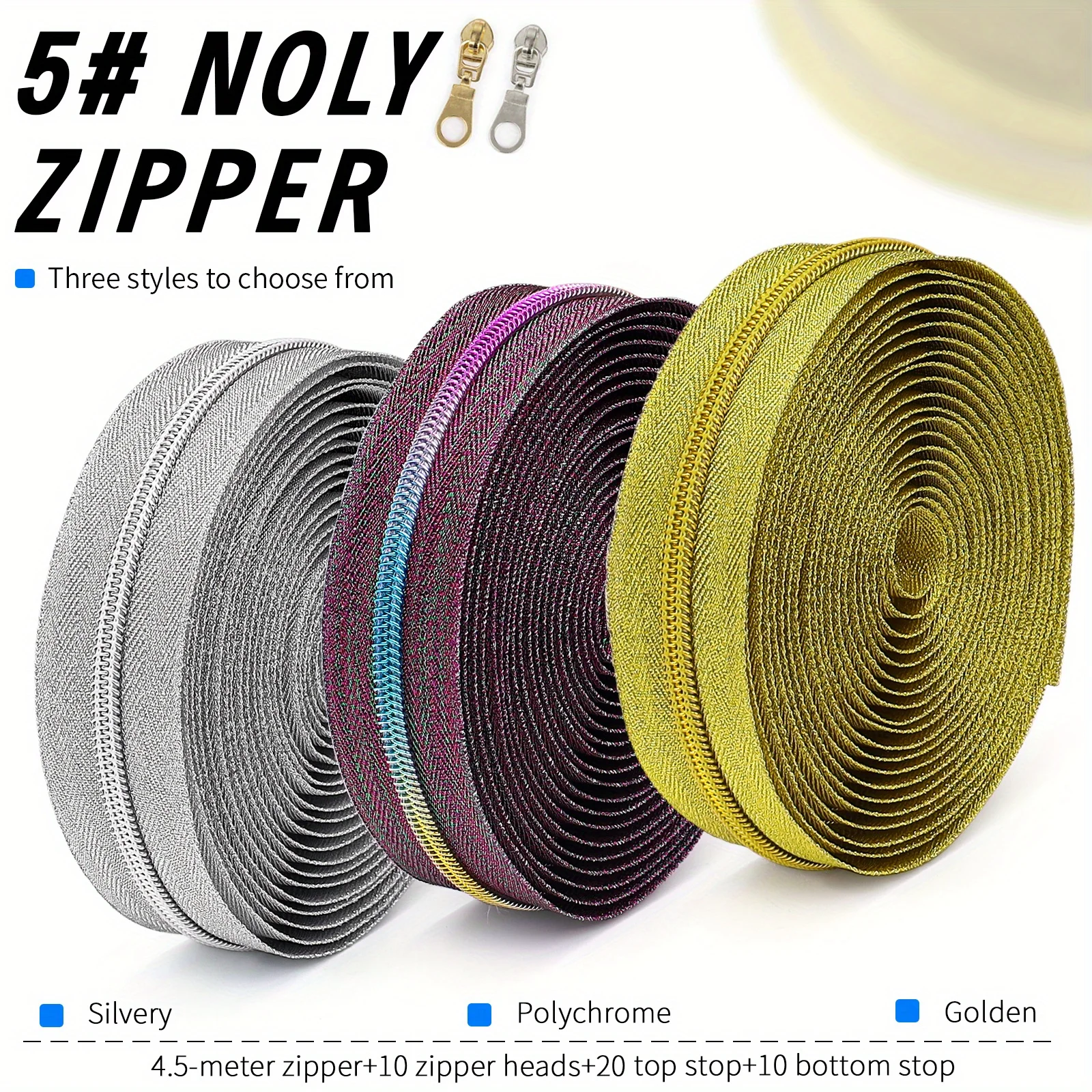 

1 set = 4.5 meters zipper + 10 zipper head + 20 top stop + 10 bottom stop, 5 #chain set, three styles are available