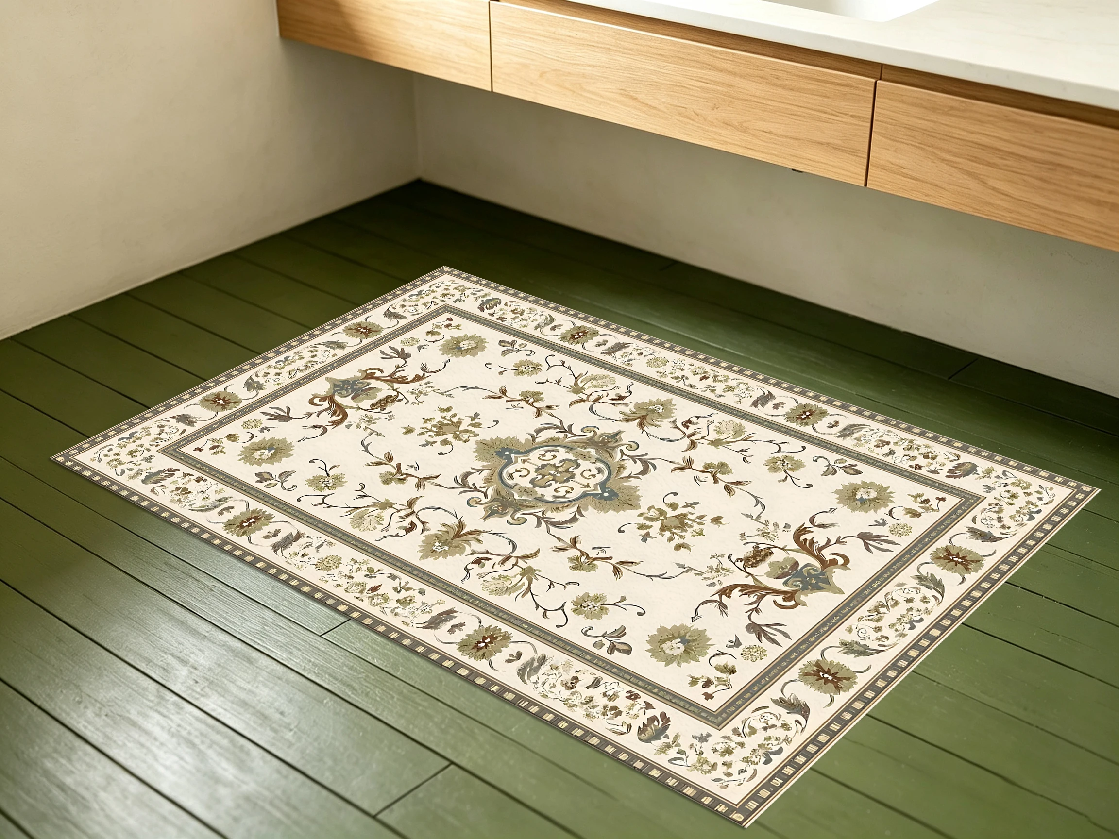 2D Large Carpet, Classic European Symmetrical Floral Pattern, Light Luxury Retro Style, Suitable for Living Room and Bedroom, One-Click Refresh for Autumn and Winter Decoration