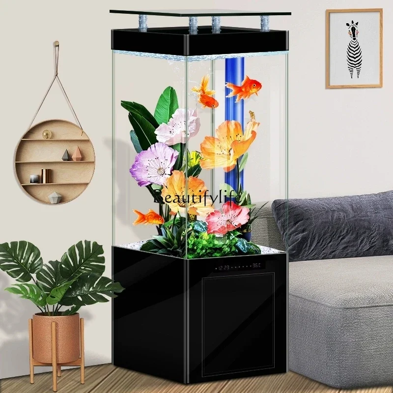 Ultra-white vertical small fish tank living room with cabinets integrated intelligent floor aquarium  H