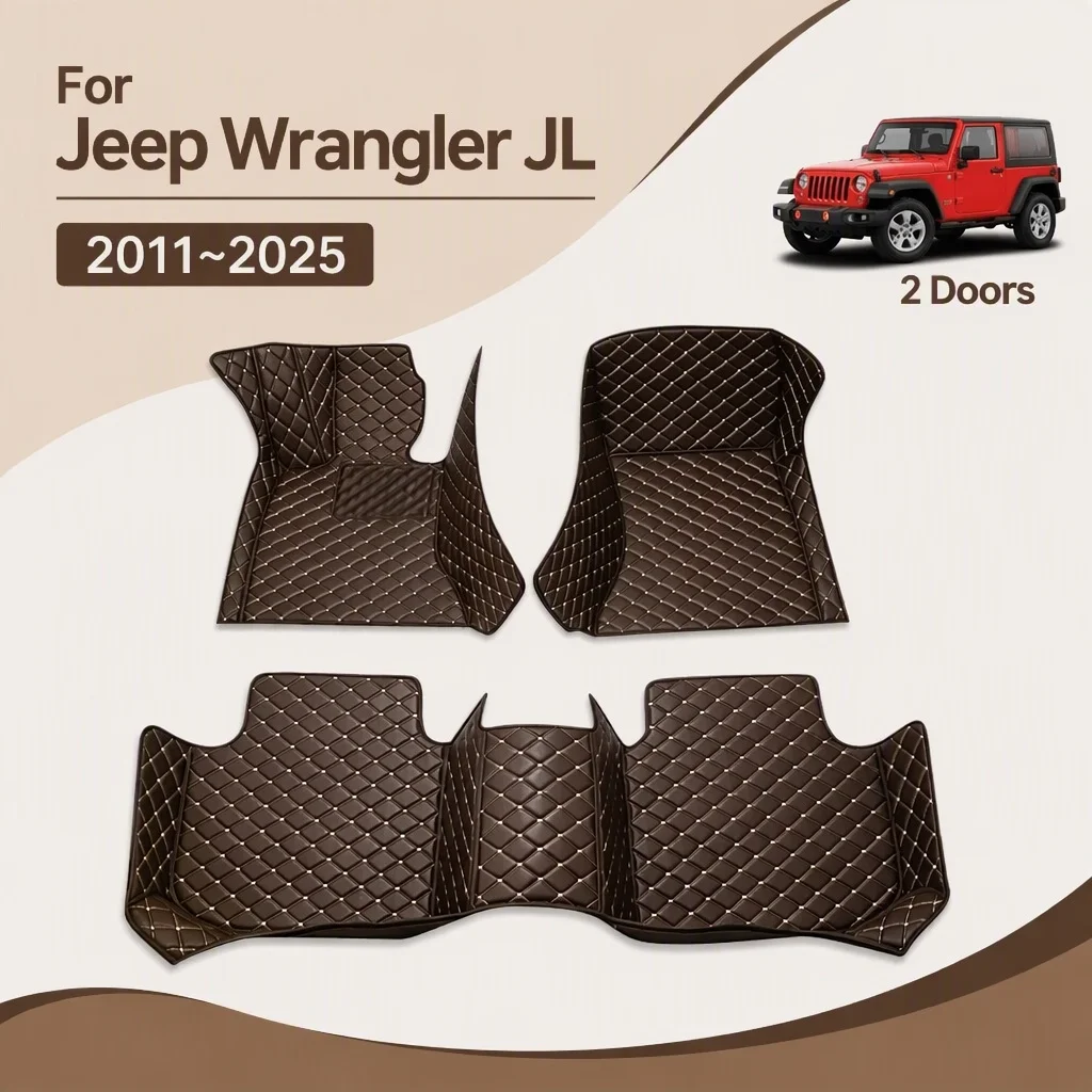 LHD Car Floor Mat For Jeep Wrangler 2 Doors 2011-2017 2018-2025 Custom Leather Carpet Car Accessories Car Interior Decor Styling