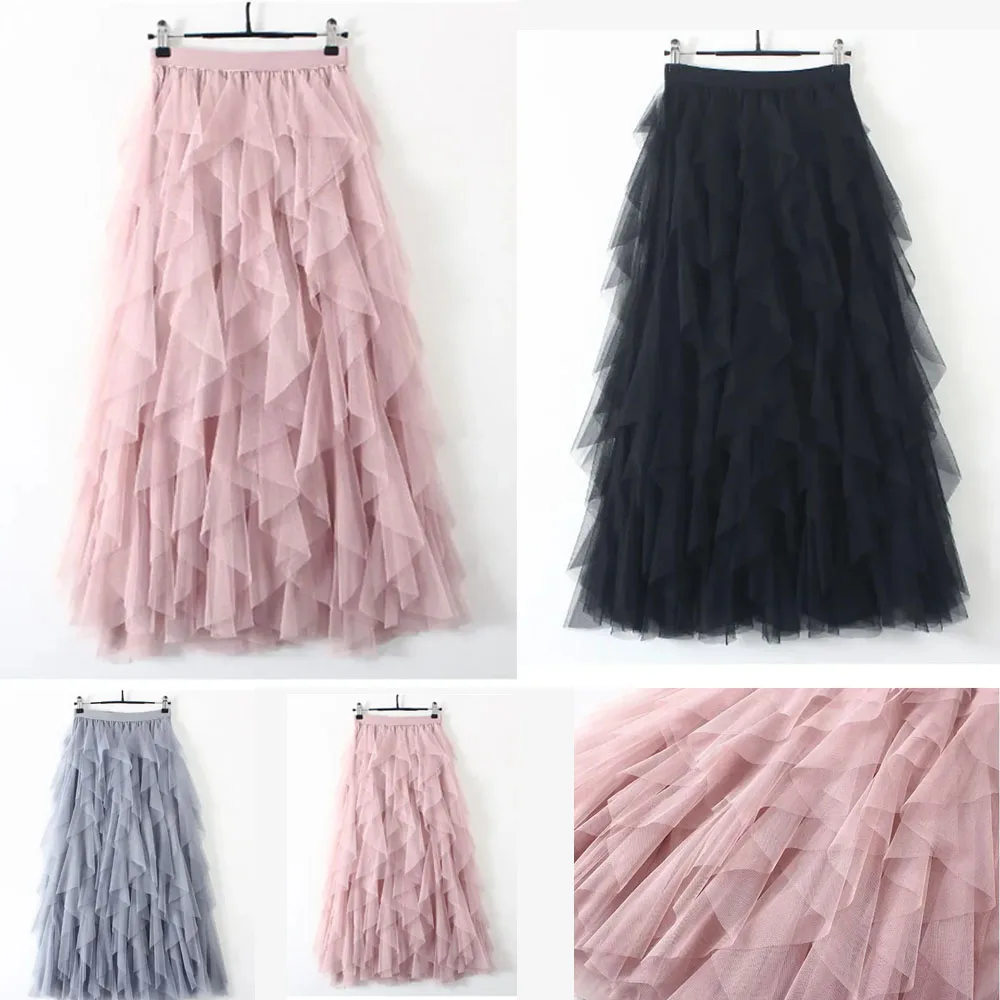 

2025 Новая газовая юбка с цветочным принтом, полуфея, весна и лето, новая плиссированная юбка А-силуэта в длинной тонкой марлевой юбке с высокой талией