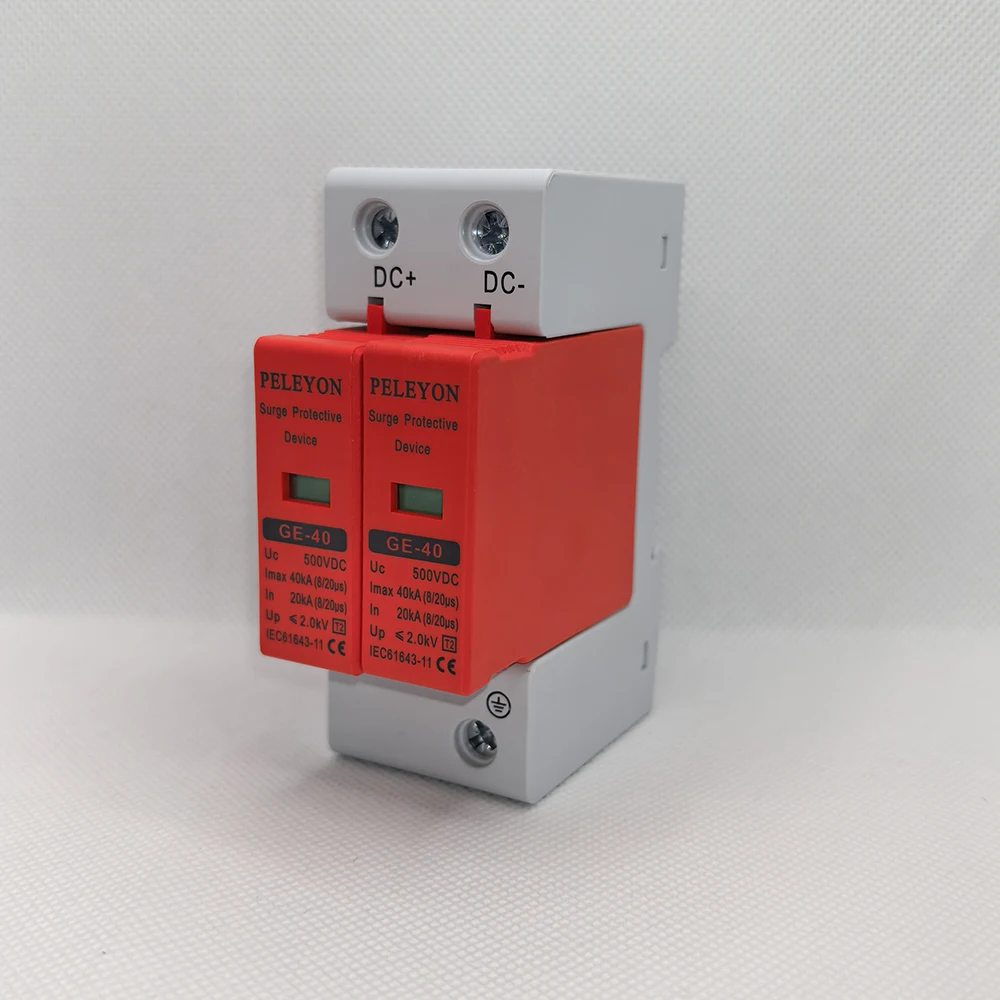 PELEYON  1PC DC 500/600V 10KA~20KA SPD DC 800/1000V 20KA~40KA   red House Surge Protector Protective Low-voltage Arrester Device