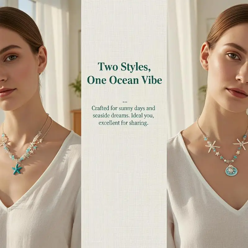 1 Pcs Ocean Style Necklaces With Starfish Shell Faux Pearl Charms For Summer Beach Vacation Daily Wear Handmade Jewelry