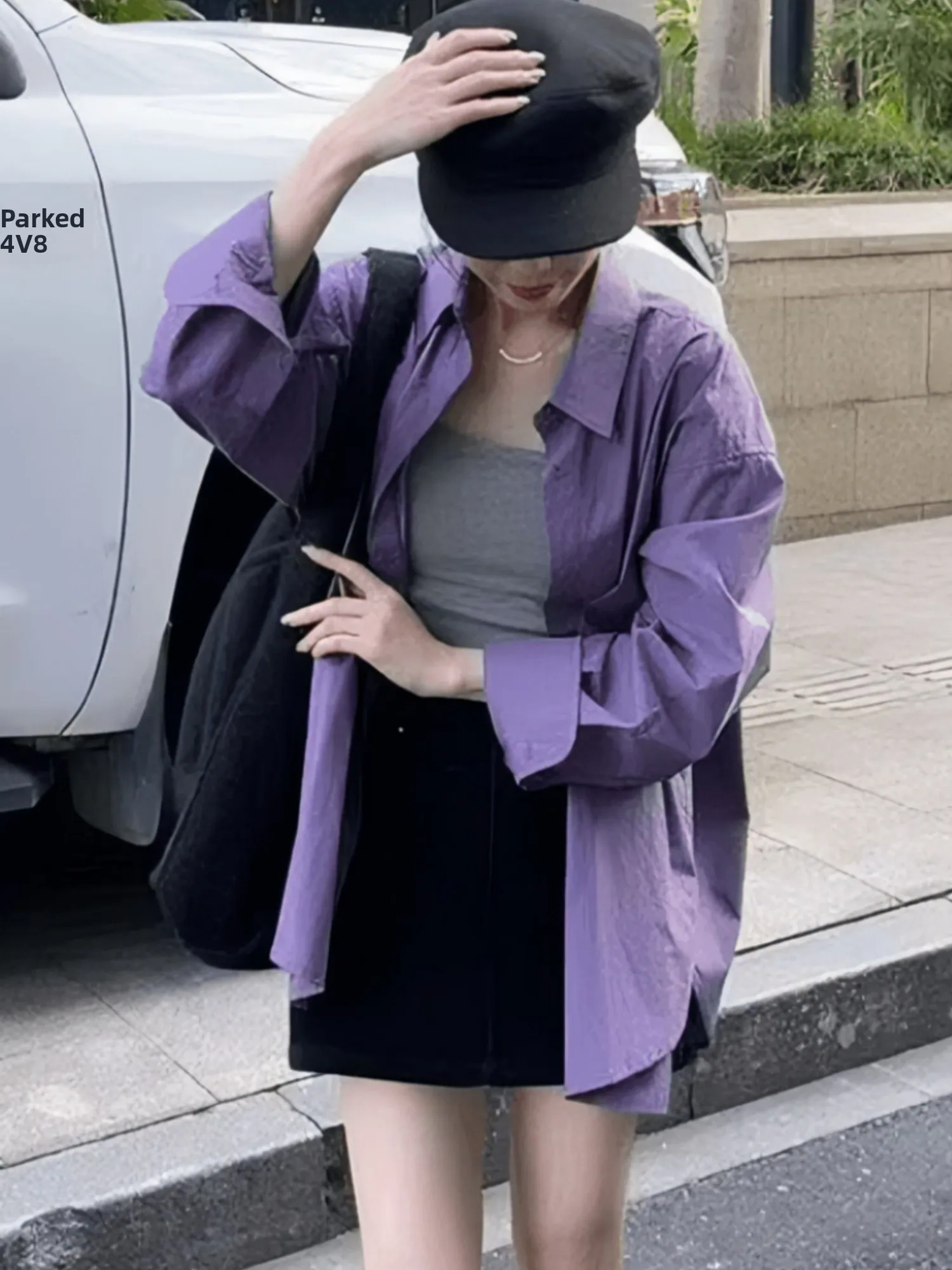 เสื้อคลุมหลวมสไตล์ลำลองสีม่วงสำหรับผู้หญิง แฟชั่นฤดูใบไม้ผลิใหม่ สไตล์เกาหลี ระดับไฮเอนด์ สวมใส่สบาย