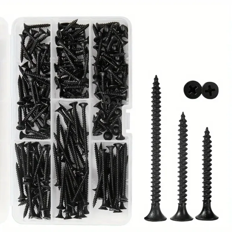 Drywall Screw Assortment Kit 170PCS #6 Black Coarse Thread Wood Screws ...