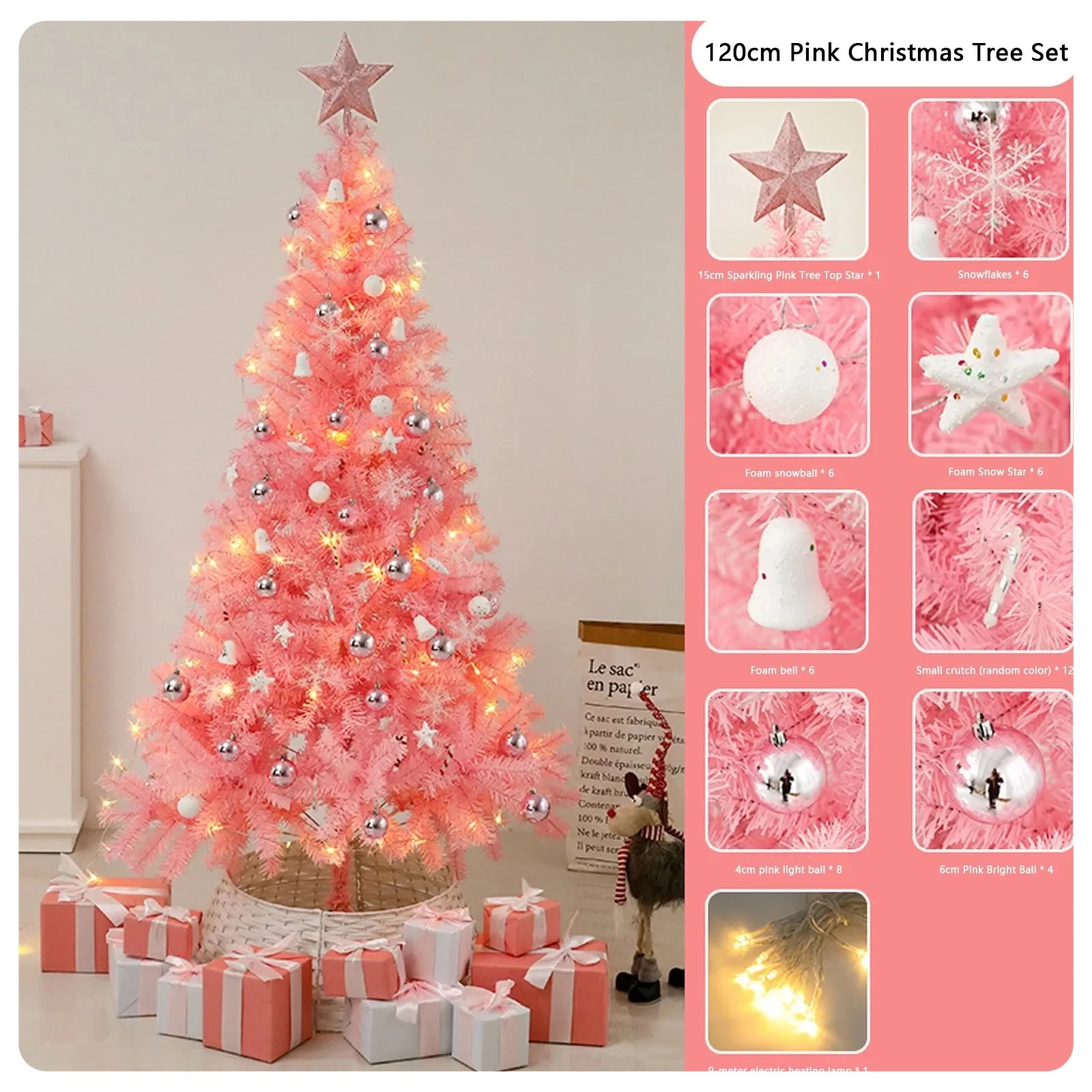 

Рождественские украшения Розовый набор елок Искусственная елка идеально подходит для детей, квартир, спальни с мерцающими светодиодными фонарями