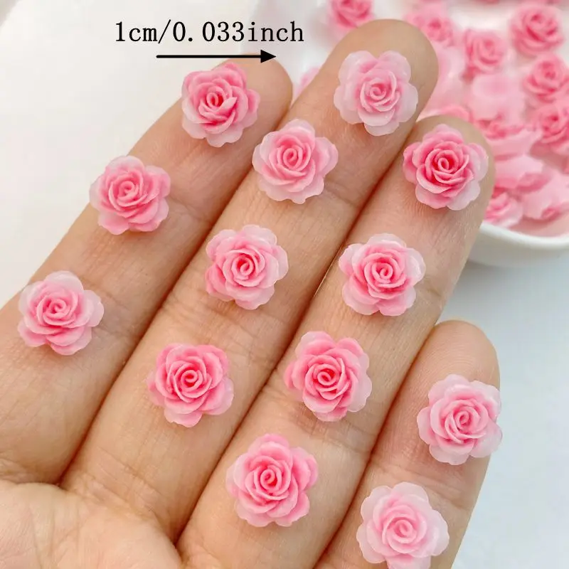 50Pcs Mixed Nail Art Resin Cartoon Pink Flowers Series Charms Rhinestones DIY Craft For Nail 3D Decorations Jewelry