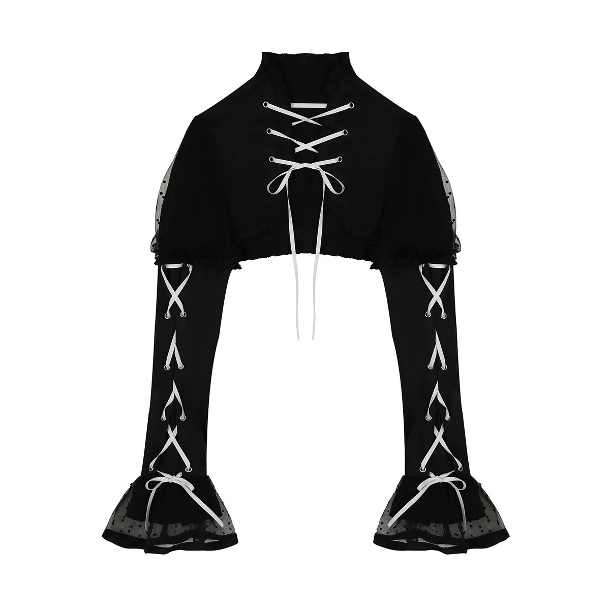 Dark Lolita Gothic Style Halloween Bow Sleeveless High Waist Short Dress Lace-up Long Sleeve Shawl Shirt Dwuczęściowy zestaw dla kobiet