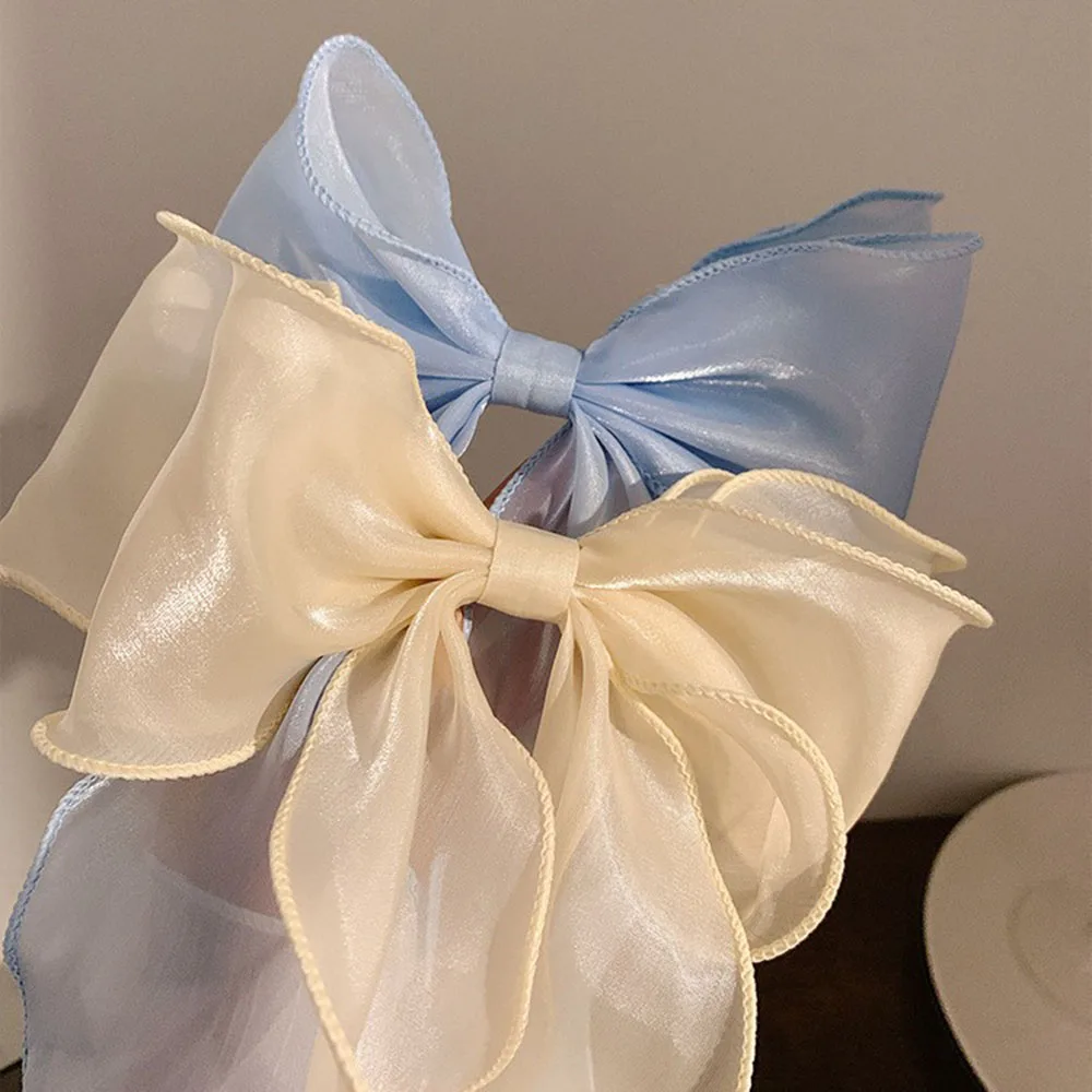 Headwear For Women Lightweight Spring Clip Polyester Chiffon Hair Accessory Handmade Mermaid Bow Hair Clip For Daily Wear