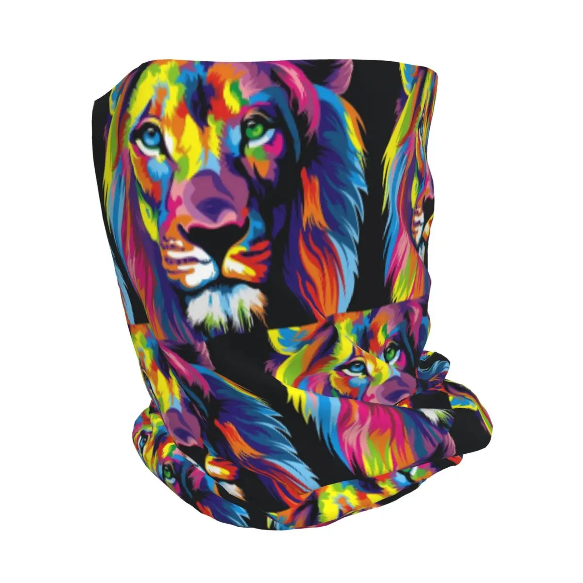 Banksy Rainbow Lion Graffiti Pop Art Painting Bandana Neck Gaiter Mask Scarf Multi-use Headwear Beanies Hat Unisex Breathable