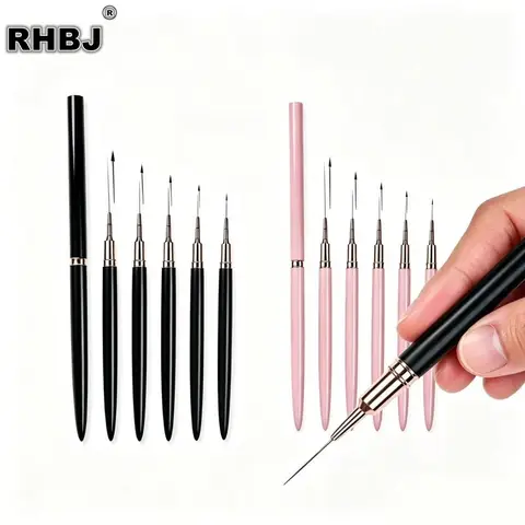 5Pcs Ultra-Thin Nail Art Liner Pens Professional Precise Line Drawing Brushes Pink/Black 7/9/11/15/25mm for Creative Nail Design