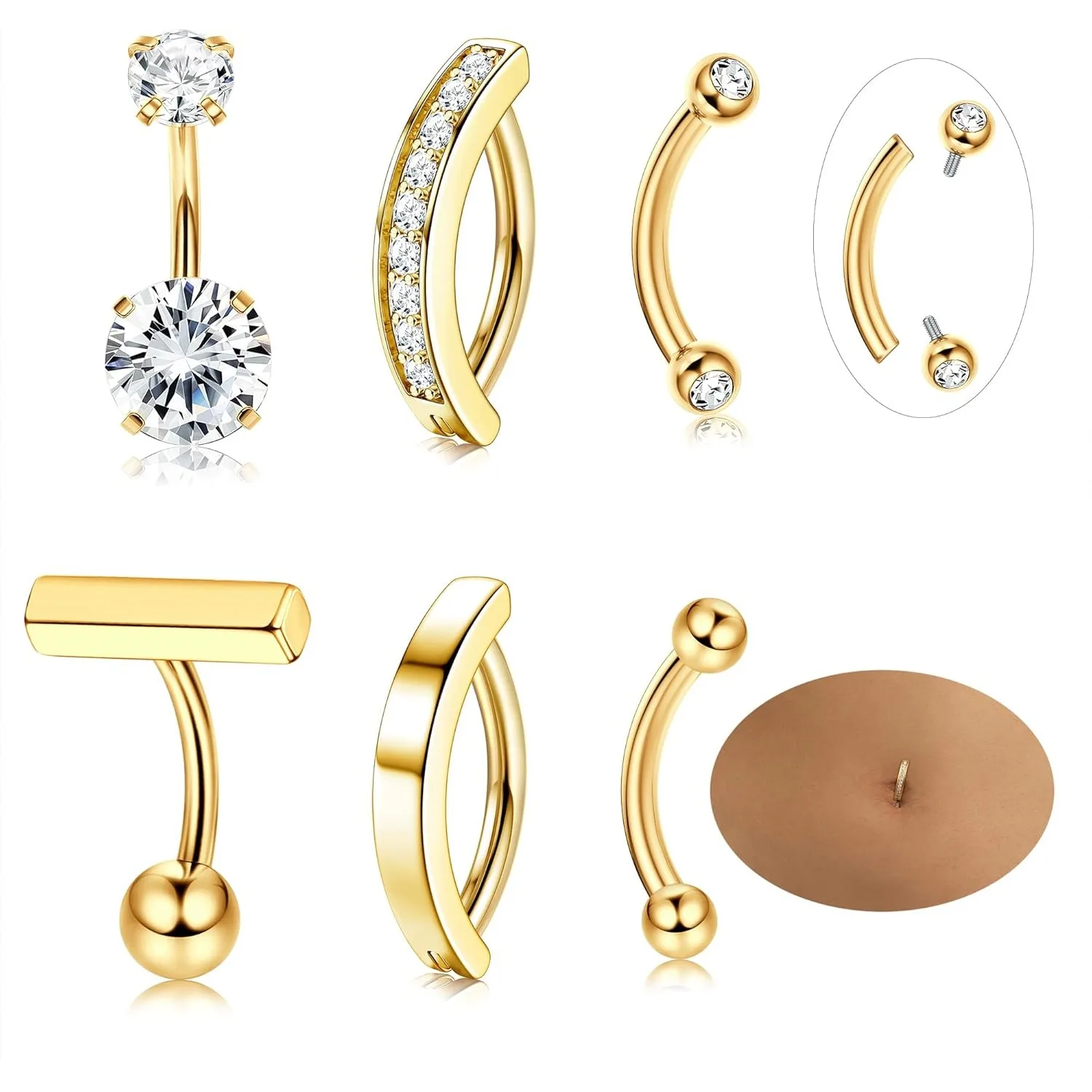 

Bobisty 6pcs 14G Belly Button Rings For Women Surgical Steel Belly Rings Clicker CZ Navel Rings Simple Belly Ring Body Jewelry