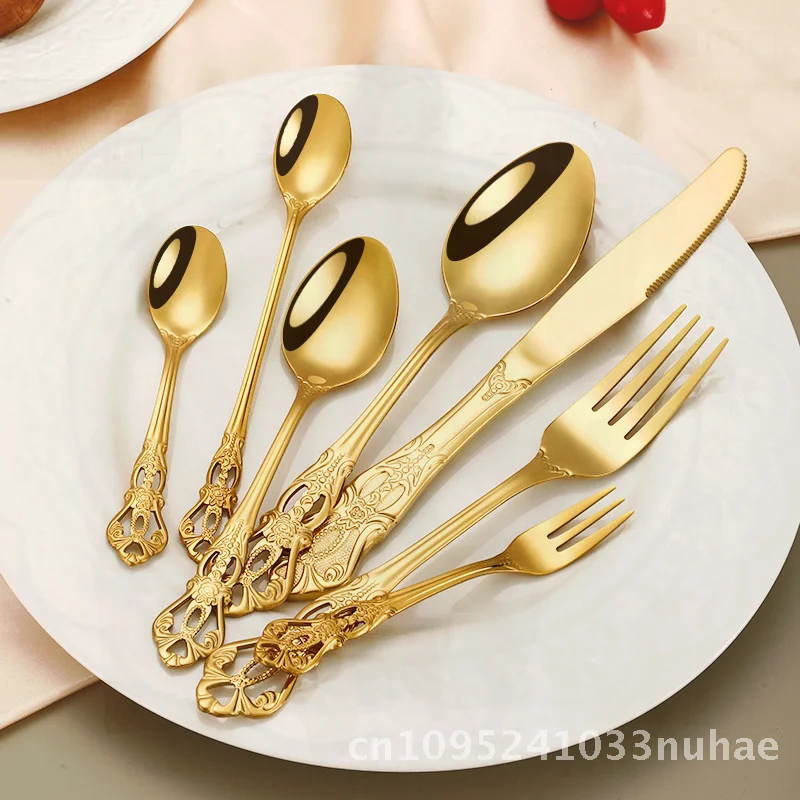 

Набор столовых приборов из нержавеющей стали - тисненый дворцовый дизайн, серебряный обеденный нож, вилка, ложка - западная обеденная посуда для взрослых, отель