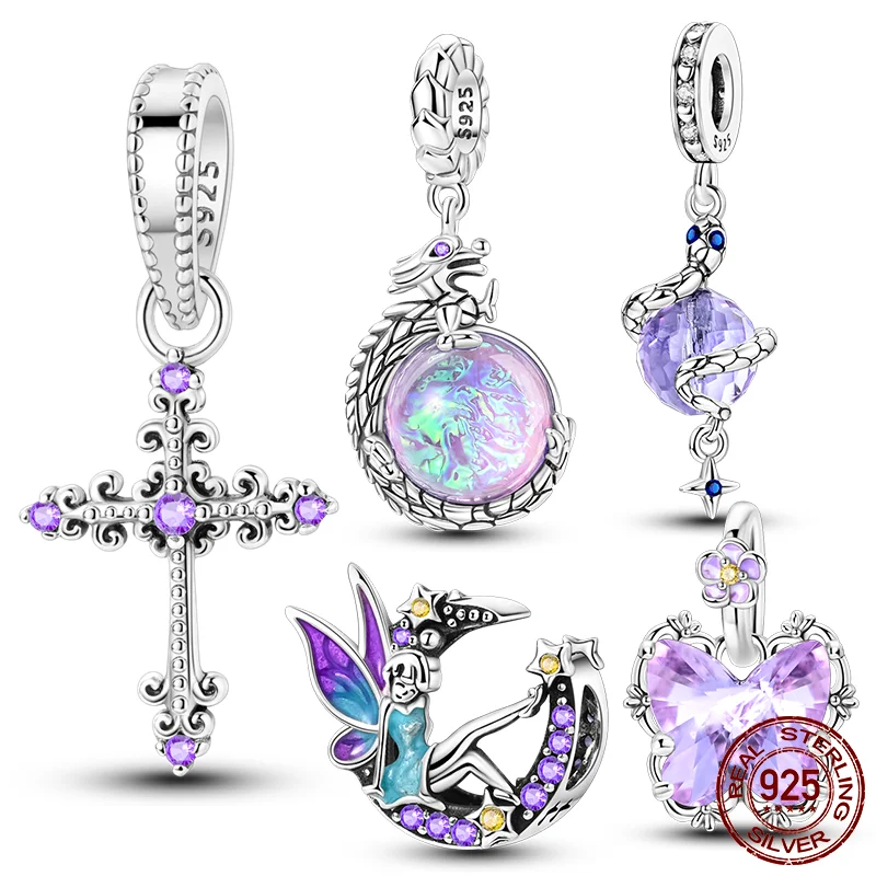 Mysterious Purple Series 925 Sterling Silver Charms Pendant Fit Original Bracelet Necklace For Women DIY Jewelry Gift