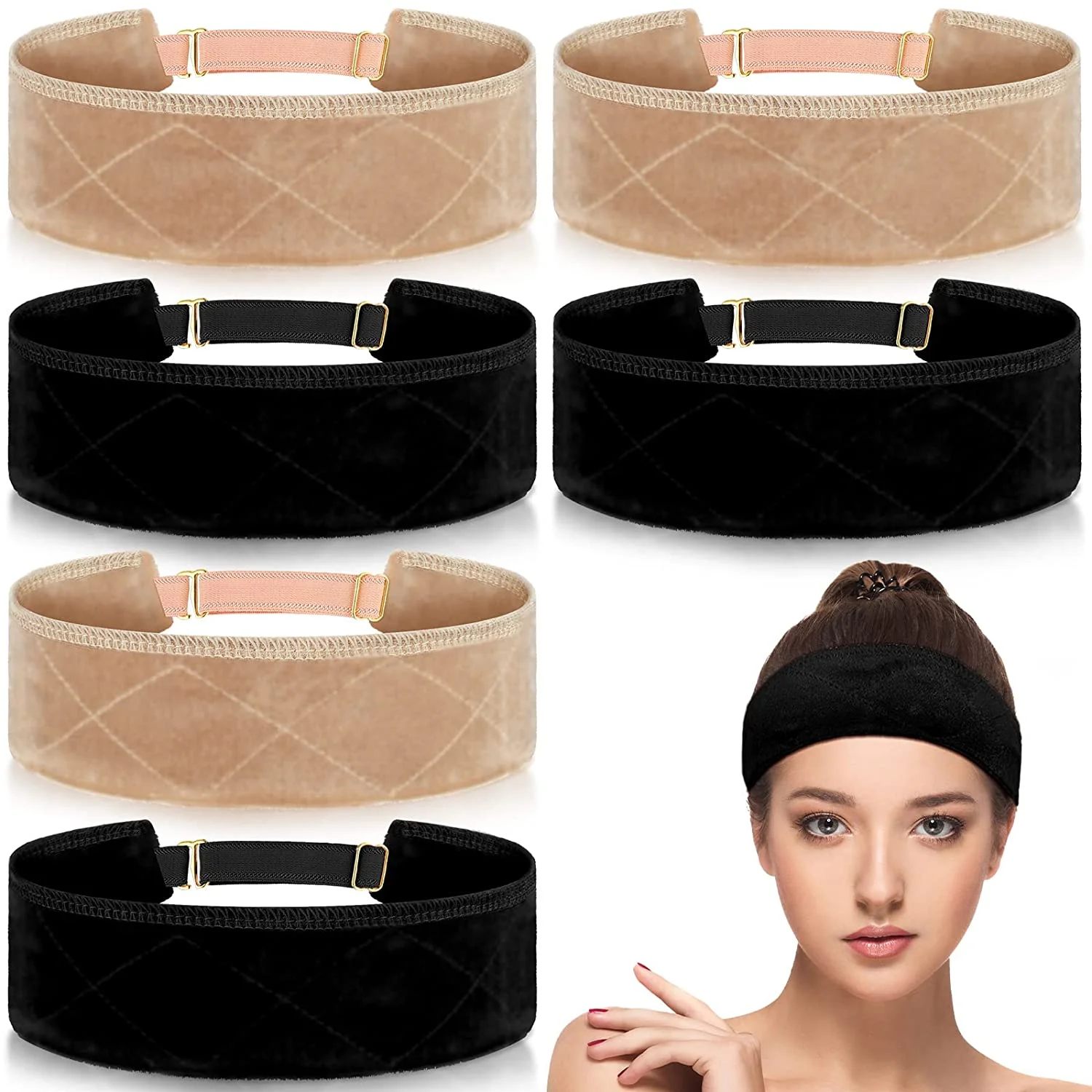 6pcs No Slip Wig Grip Headbands Velvet Wig Grip Band With Adjustable Elastic Band Breathable Hair Band Headband Wig Accessories