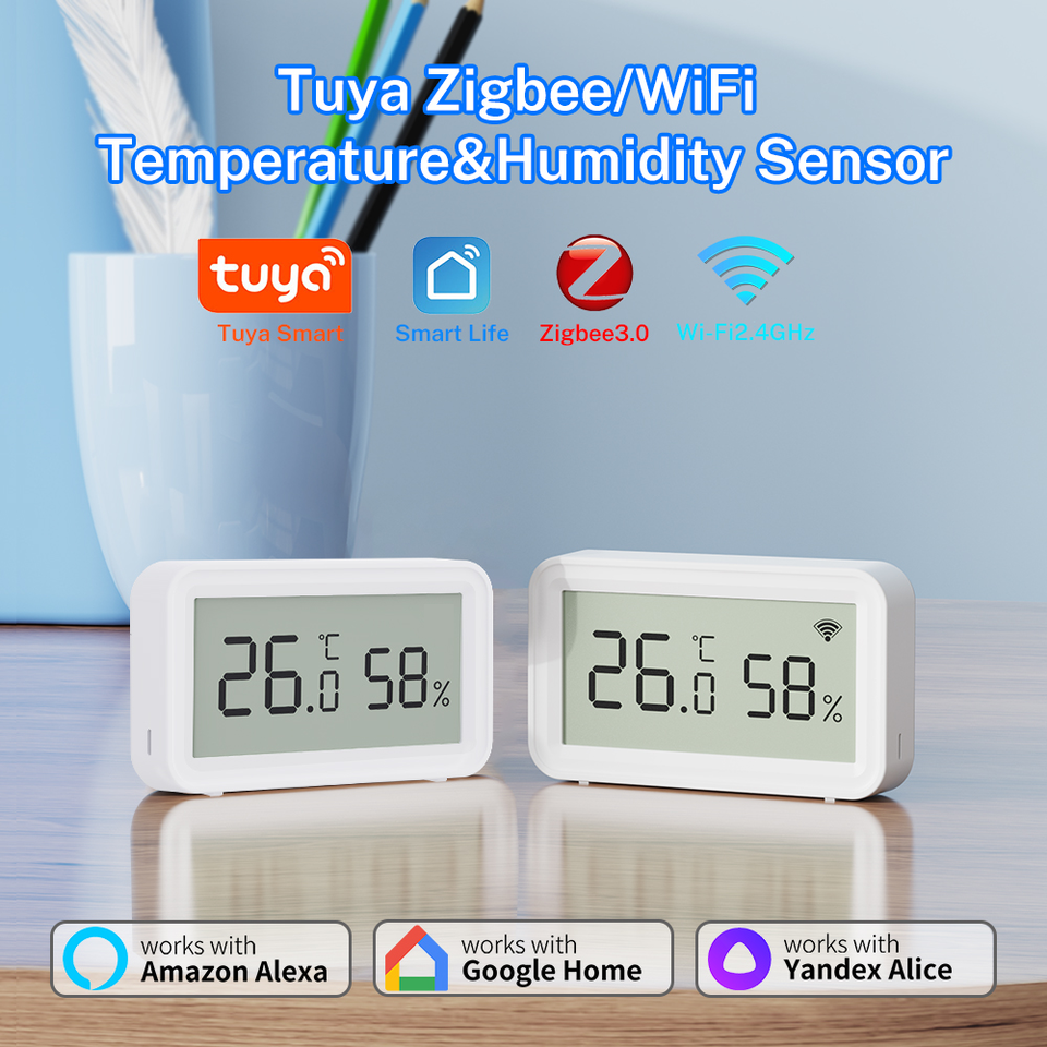  Tuya Zigbee WiFi Temperature Humidity Sensor InDoor For Smart Home APP Remote Control Work with Alexa Google Assistant Z2MQTT 