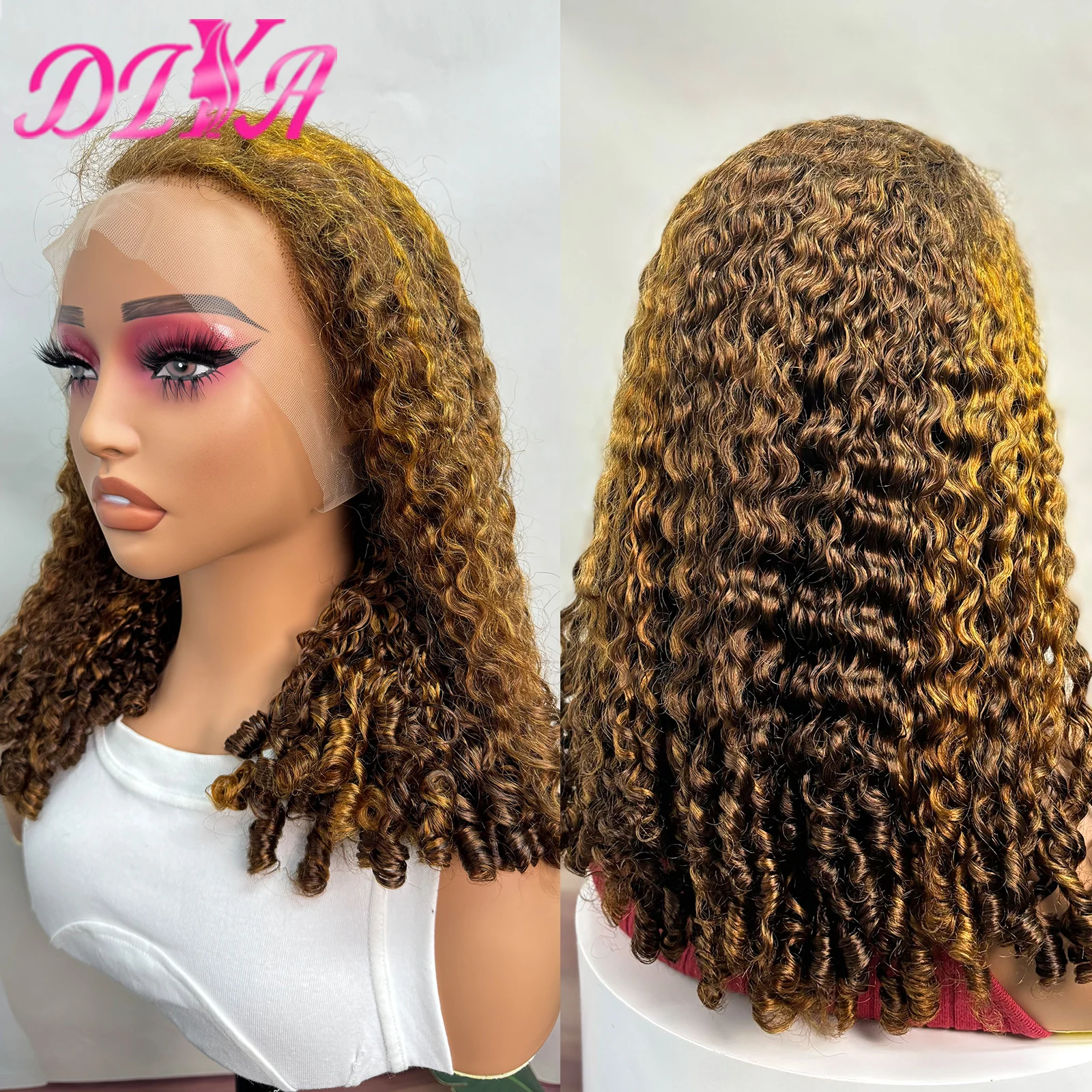 

12A Double Drawn Burmese Curly Hair Wigs 13x4 Transparent Lace Frontal P4/30 Highlight 250% Density Curly Bob Human Hair Wigs