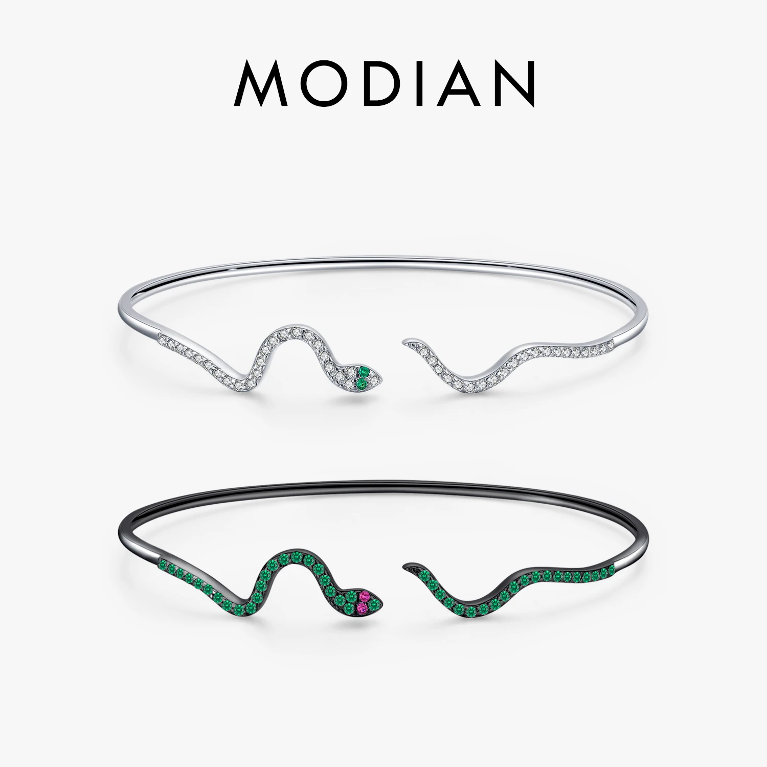 

MODIAN Luxury Sparkling Black Snake Bracelet 925 Sterling Silver Punk Adjustable Zirconia Bangle For Women Party Fine Jewelry