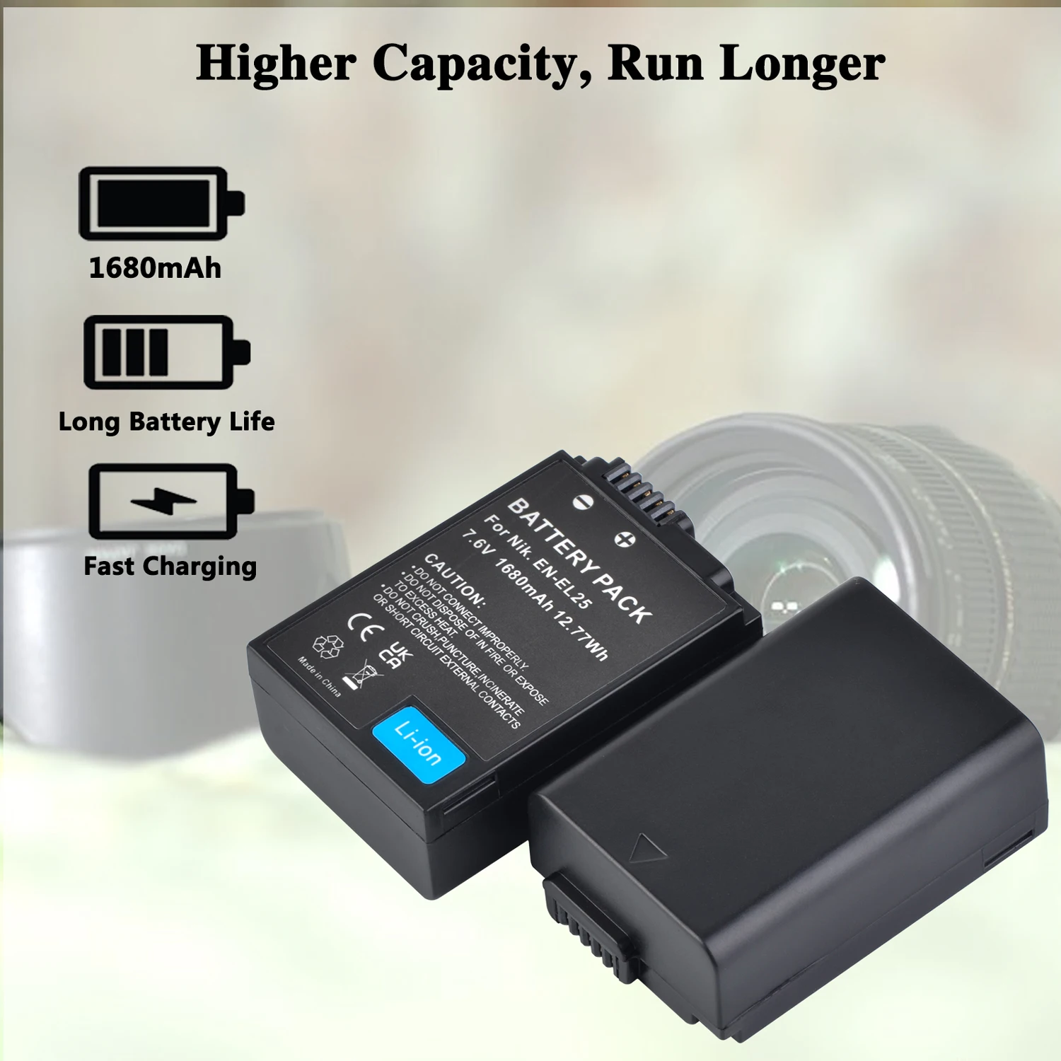1680mAh EN-EL25 Battery and Charger with Nikon Z50 ZFC Z 50 Z FC