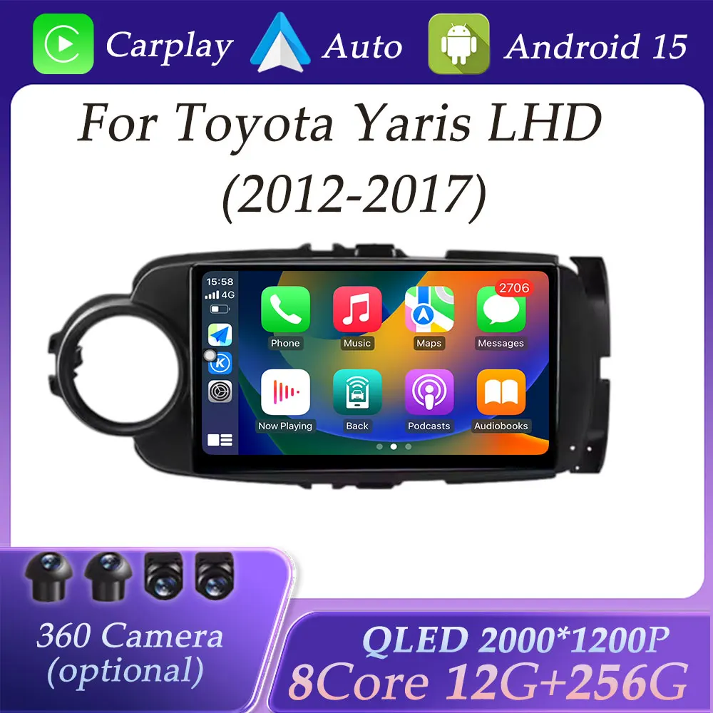 QLED Screen for Toyota Yaris LHD 2012 - 2017 CarPlay Car Radio Video Audio Multimedia Player Split Screen GPS Navigation WIFI BT