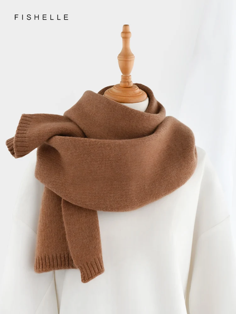 New Caramel Brown Beige Solid Color Cashmere Scarf for Women\'s Winter Warmth Knitted Men\'s Wool Scarves Adults Luxury Gifts