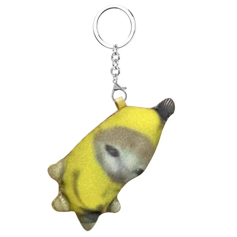 Banana Cat Meme Plush Keychain Stuffed Doll Charm Crying Sounds Plushy Small Happy Banana Cat Plush For Backpacks Handbags