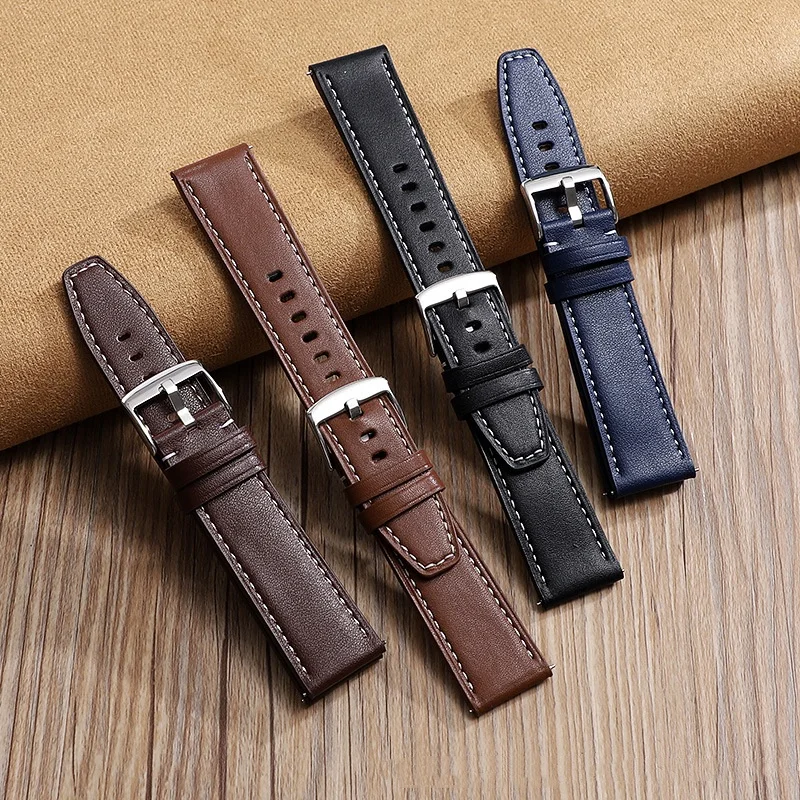 20 مللي متر 22 مللي متر الإفراج السريع جلد البقر حزام ساعة اليد الفولاذ المقاوم للصدأ مشبك ساعة حزام (استيك) ساعة لسوار مقاوم للماء العالمي