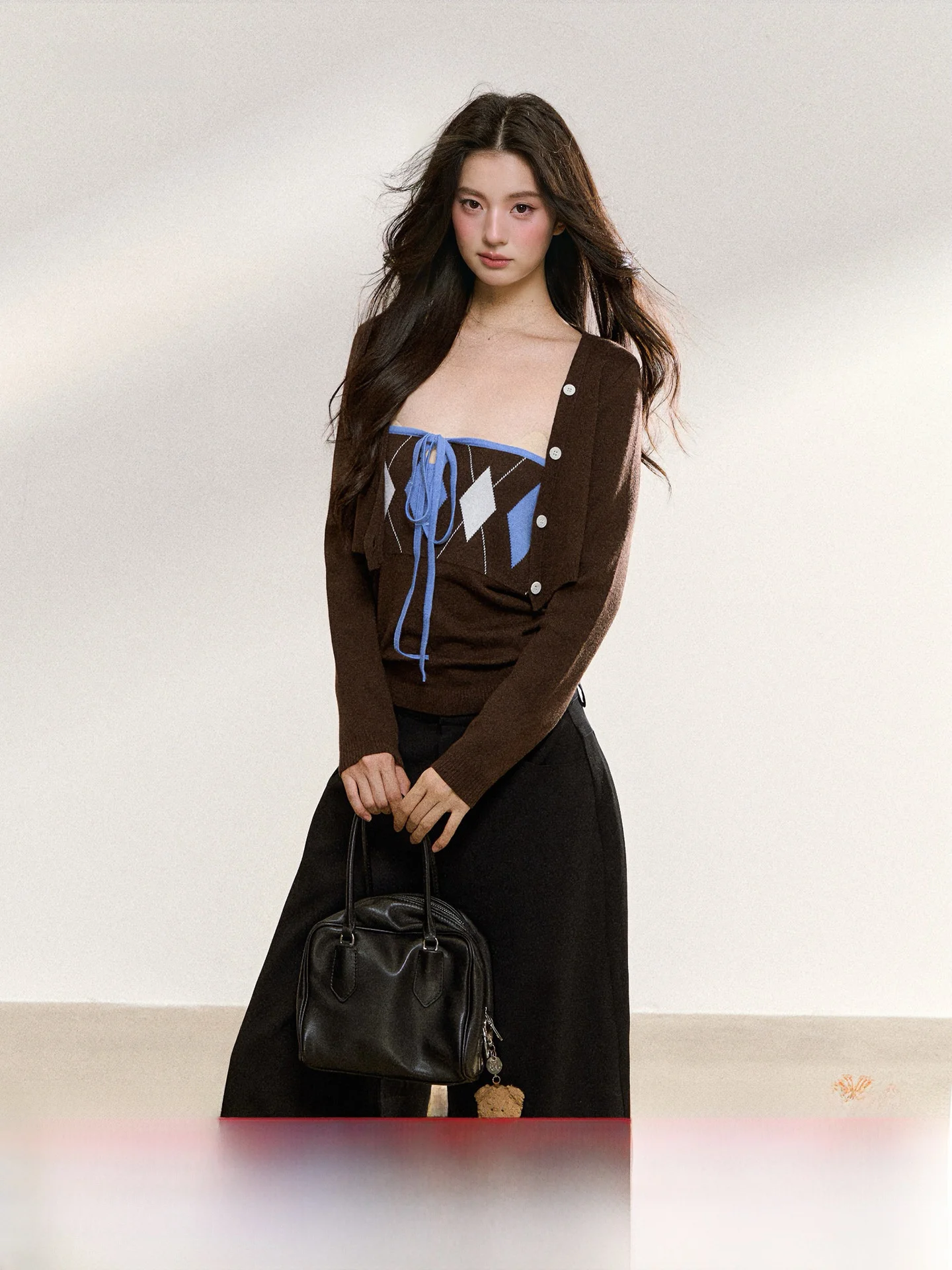 

Комплект из двух предметов: повседневный жилет с ромбовидным узором и длинными рукавами 7iftin, женский костюм для осени и зимы, модная и удобная одежда для отдыха