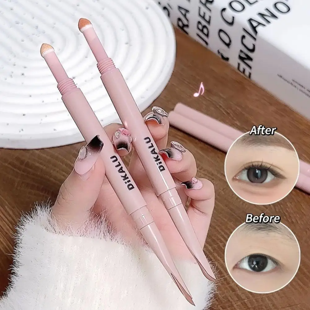 Matita per occhi 2 in 1 con baco da seta sdraiato, ombretto rosa a prova di sbavature e evidenziatore luccicante, stick illuminante, cosmetici coreani