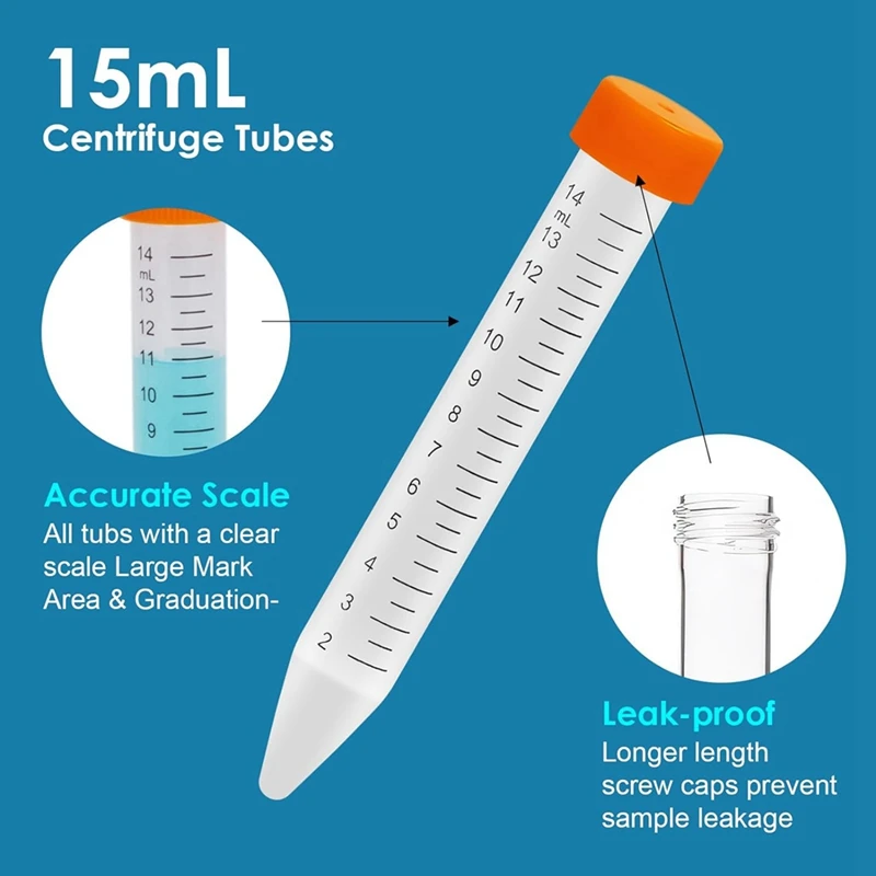 Conical Centrifuge Tubes, Polypropylene Test Tubes, Leak-Proof Screw Caps, Plastic Container With Graduated