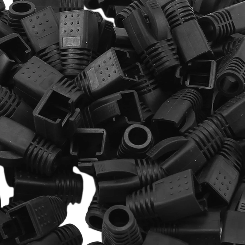 100 Pcs RJ45 Boots Anti-Dust Protection Inner Diameter 7Mm Head Jacket For CAT7 Net Cables - Black