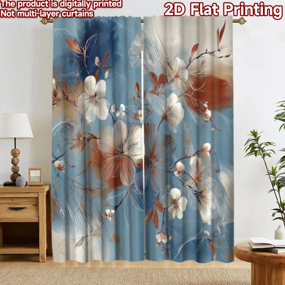 2D flat 2pcs Curtain Home Short Curtains Floral Branches Durable polyester fiber Party & Holiday Decor Perfect for Indoor