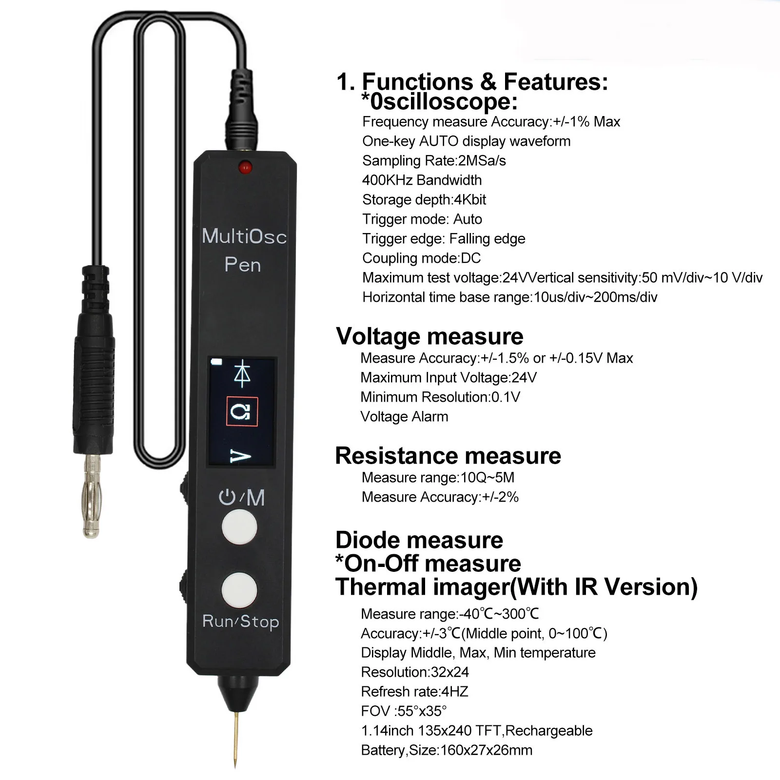 4/5 In-1 Oscilloscope IR Thermal Imaging With Voltage/Resistance/Diode/Temperature Measure Multi-function Multimeter Pen