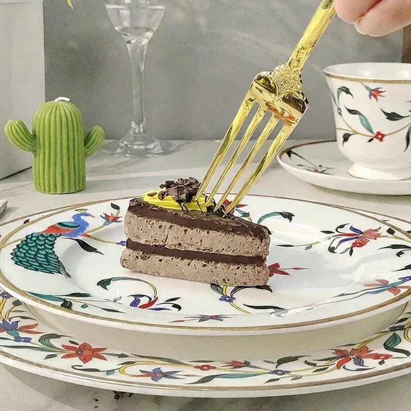 European-Style Bone China Western Dinner Plates 8-Inch And 10-Inch Retro Light Luxury Tableware Plates Housewarming Gifts