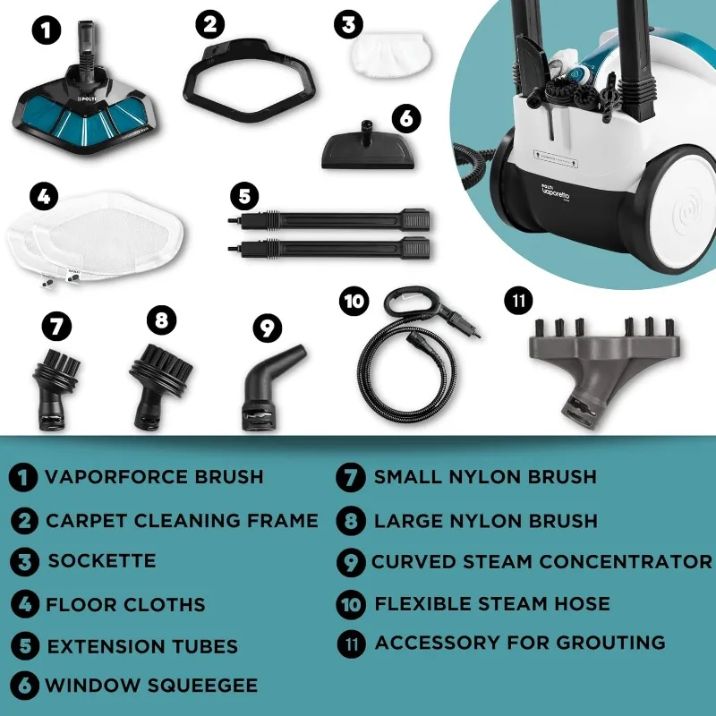 เครื่องอบไอน้ํา POLTI Vaporetto Smart 100 พร้อมเทคโนโลยีไอน้ําไม่จํากัด ฆ่าเชื้อพื้น พรม และพื้นผิวที่ปรับได้