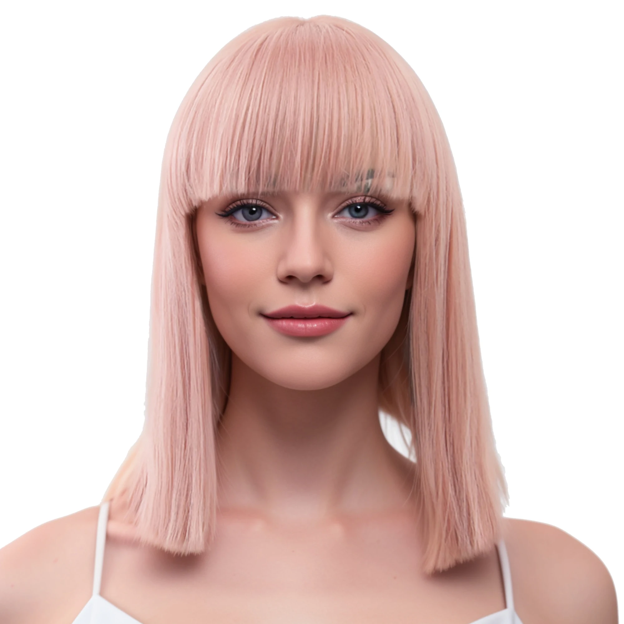 White Short Synthetic Cut Hair Cosplay Wig with Straight Bangs Halloween Costume Party Bob Wigs for Girls