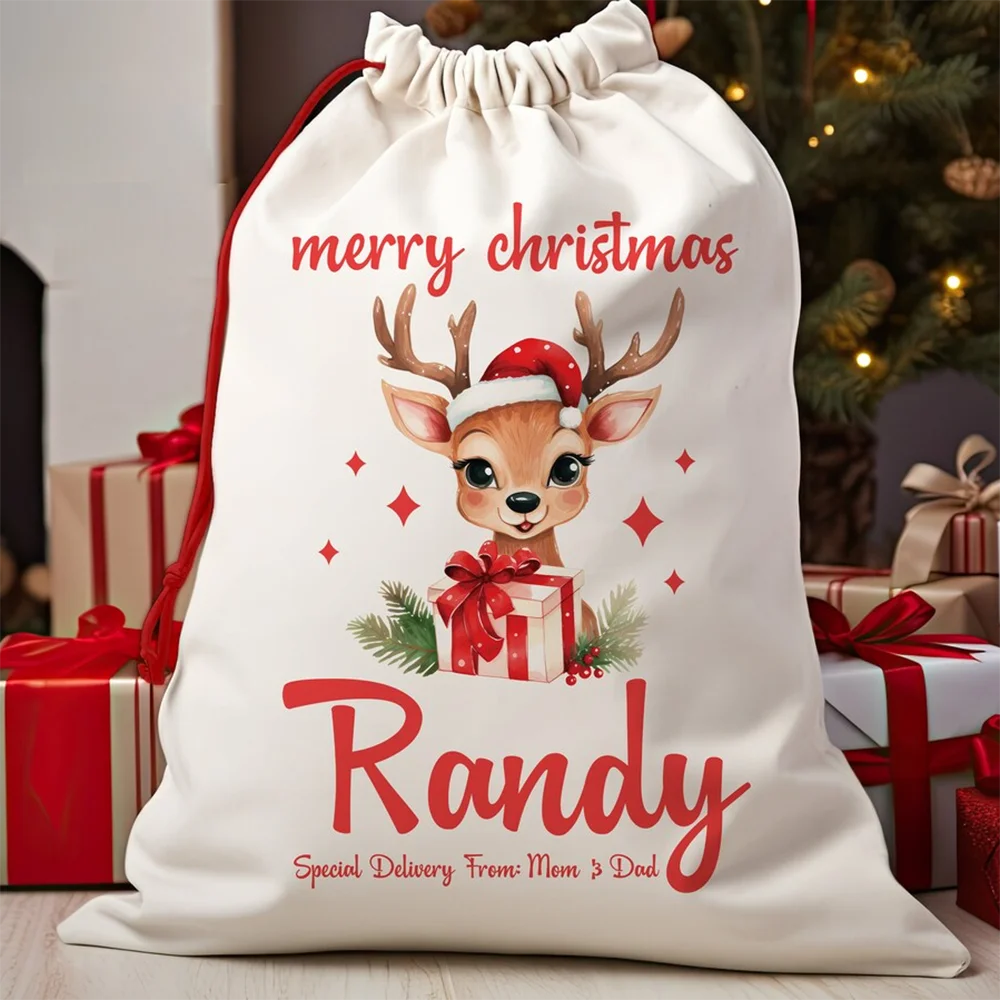 Personalisierter Weihnachtssack für Kinder, Segeltuch, Rentier-Geschenktüte, präsentiert Sack, Strumpf, Kind, Urlaub, Geschenk, Aufbewahrung, Weihnachtsbaumdekoration