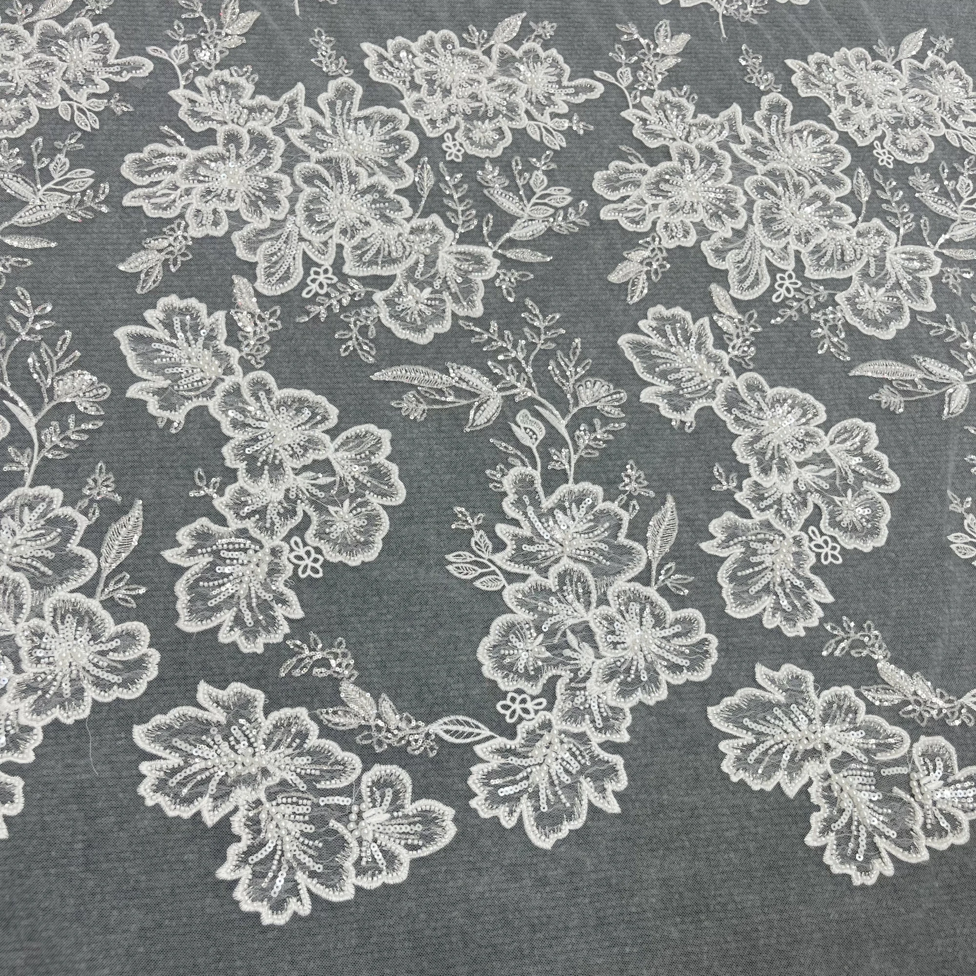 Delicate Wedding Dresses Lace Fabrics. Beads Sequins Tulle Embroidery Design