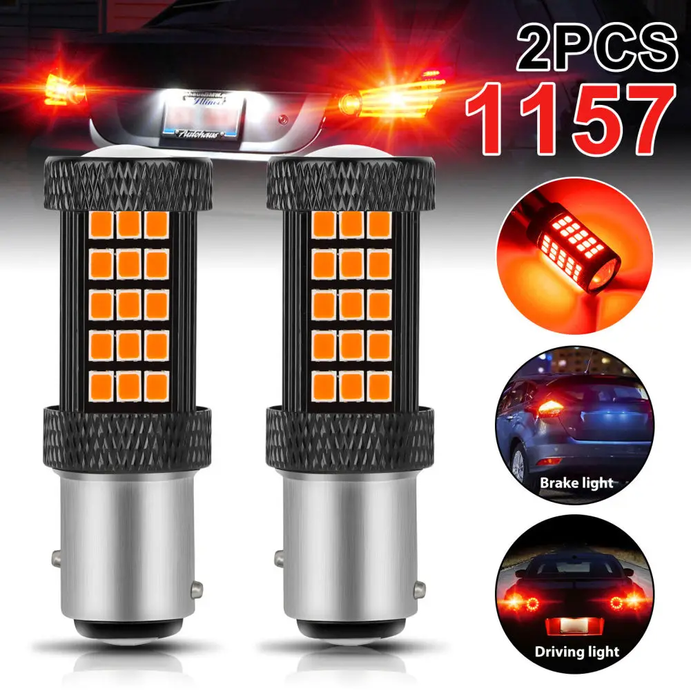 

2Pcs 1157 Car LED Bulbs 12V 66SMD Super Bright Low Power Strobe Light 360 Degrees Safety Warning Brake Light Replacement