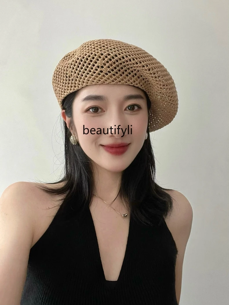 

Artistic Beret Breathable Weaving Hollow Temperament Wild Beret Make Your Face Look Smaller