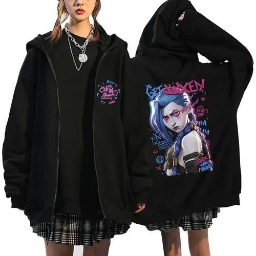 Imagen 2 del producto Anime Arcane Jinx sudaderas con cremallera hombres mujeres polar sudaderas de gran tamaño moda tendencia Hip Hop Sudadera con capucha Y2K manga larga Sudadera con capucha con cremallera