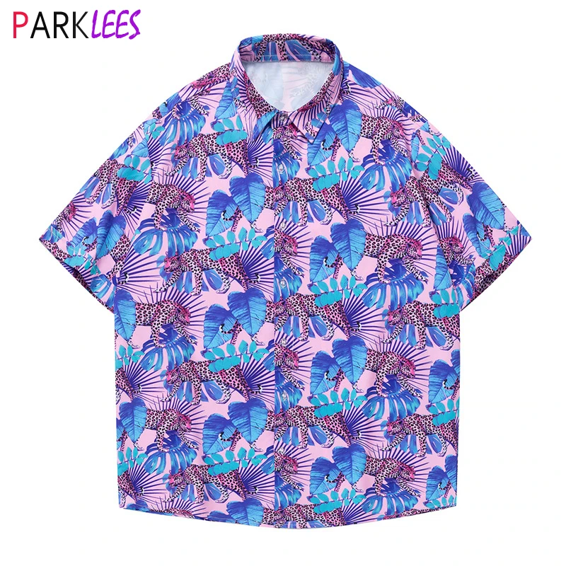 Mens Funky Casual Floral Hawaiian Shirt 2024 Summer Short Sleeve Beach Shirt Men Holiday Vacation Party Clothing Chemise Homme