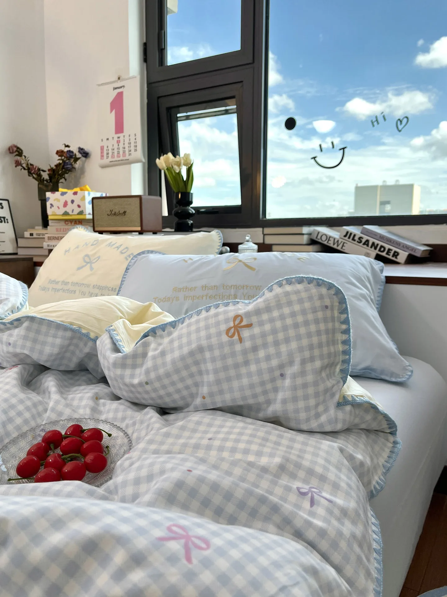 

Комплект постельного белья из чистого хлопка в синюю клетку с узором Knot Bus Moonlight, четырехпредметный комплект: пододеяльник, простыня, наволочки, покрывало, юбка для кровати