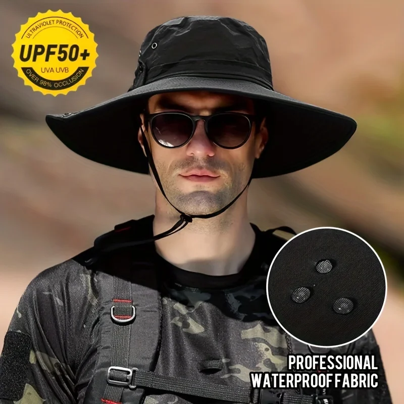 New Waterproof Fisherman Hat Outdoor Summer Sun Anti UV Protection Breathable Mesh Camping Hiking Mountaineering Caps Mens Women