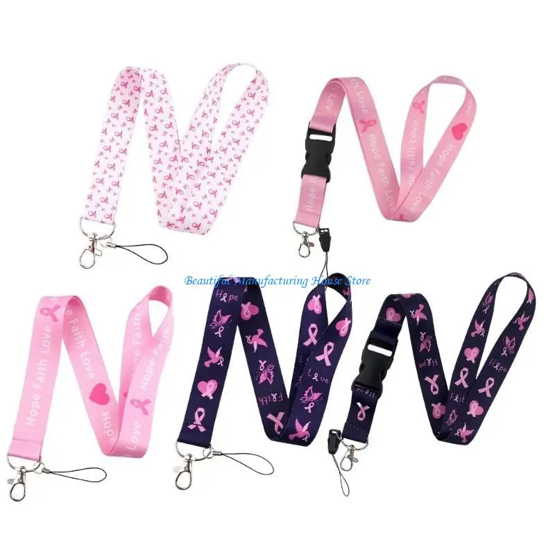 

E56A 5pcs Ribbon Love Lanyard Card Phone Keychain Holder Support Accessory Neck Strap with Safety Buckle for Women